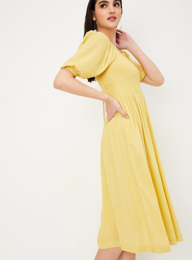 Women Smocked Fit and Flare Dress