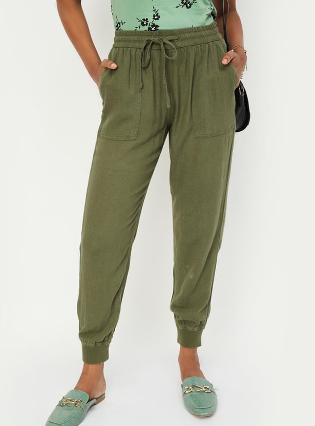 Women Solid Woven Joggers