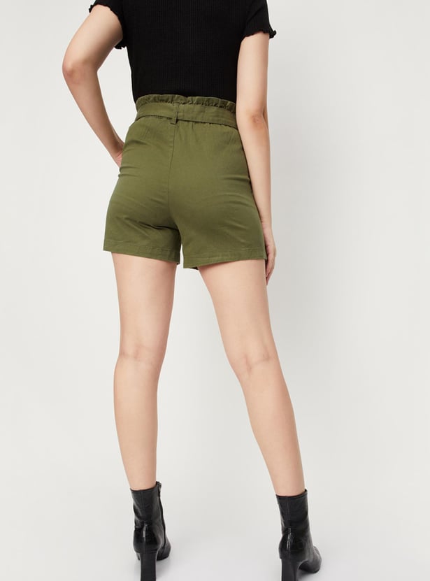 Women Solid Tie-Up Shorts