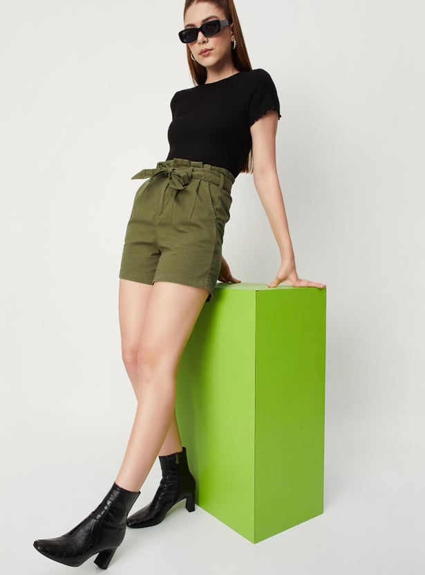 Women Solid Tie-Up Shorts