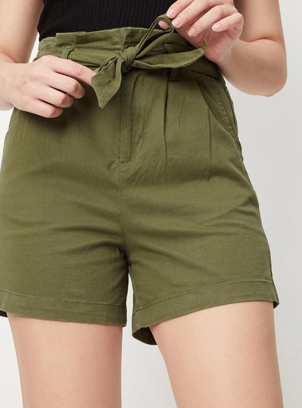 Women Solid Tie-Up Shorts