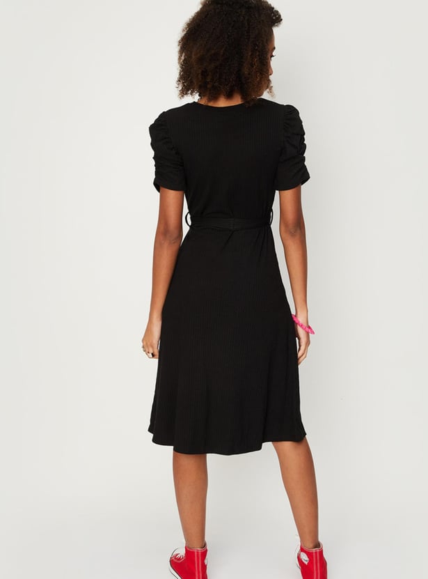 Women Textured Knit Ruched Dress