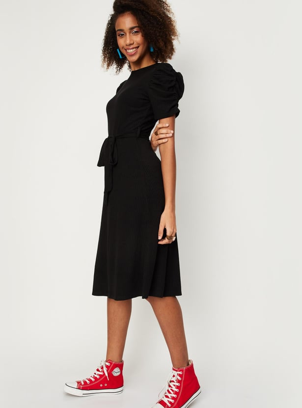 Women Textured Knit Ruched Dress