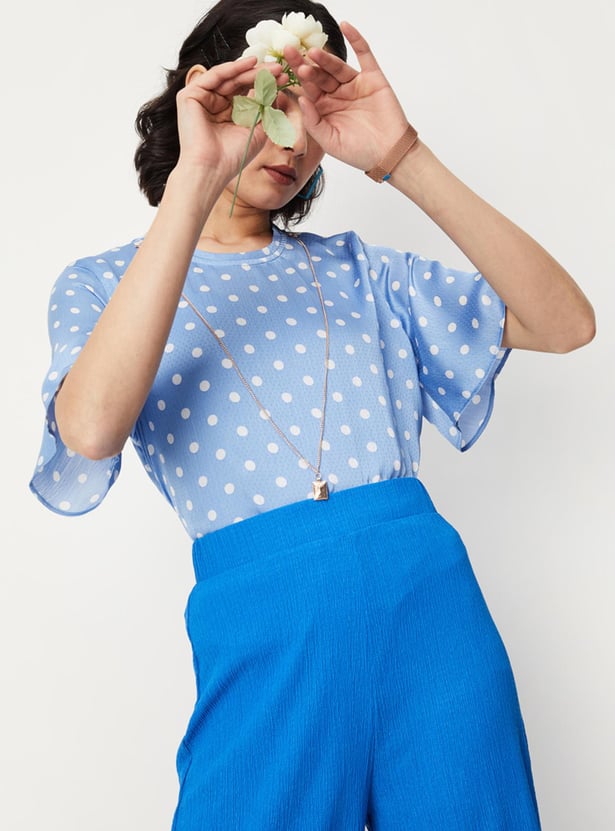 Women Polka Dot Top with Necklace