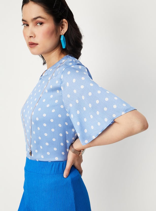 Women Polka Dot Top with Necklace