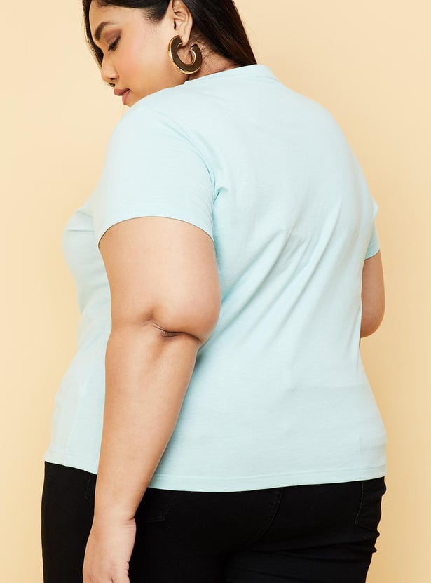 Women Solid V-neck T-shirt