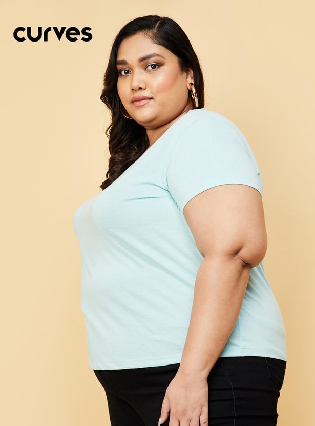 Women Solid V-neck T-shirt