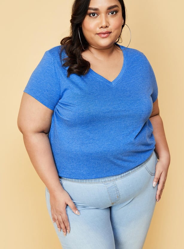 Women Solid V-neck T-shirt