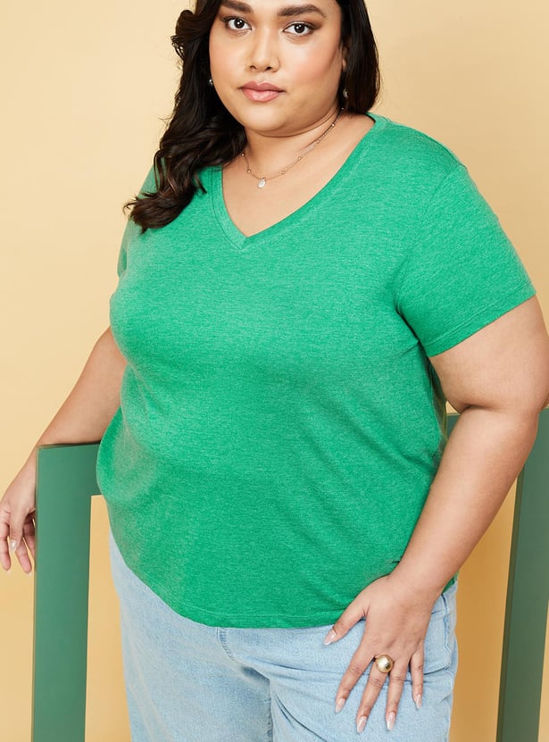 Women Solid V-neck T-shirt