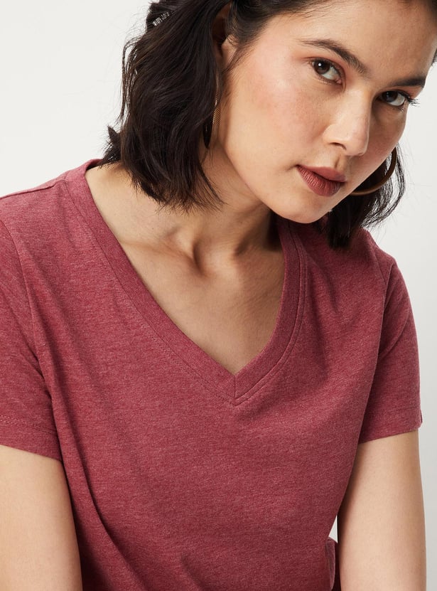 Women Solid V-neck T-shirt