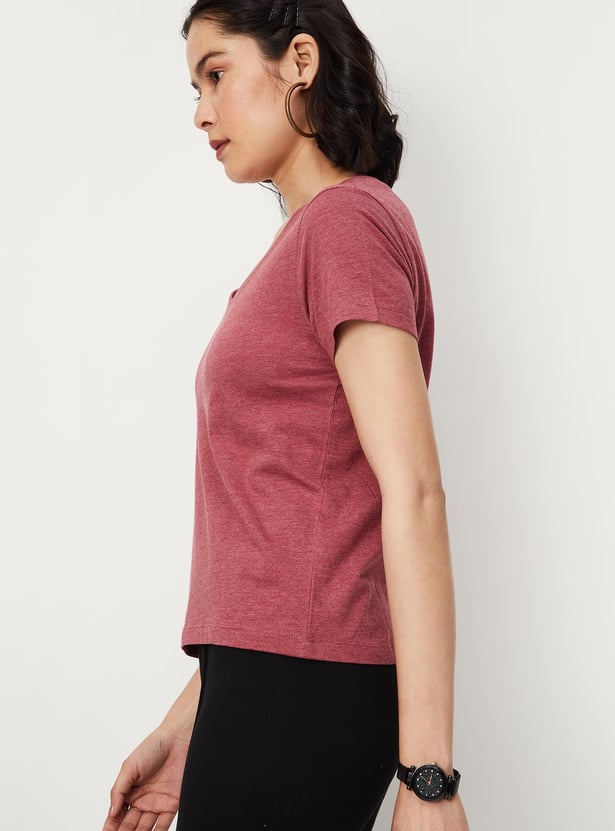 Women Solid V-neck T-shirt