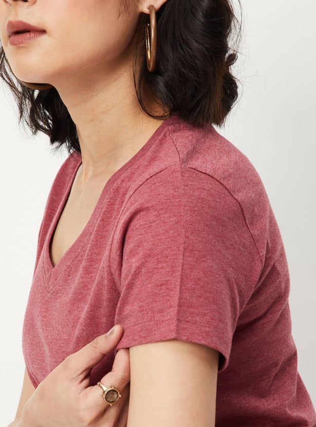 Women Solid V-neck T-shirt