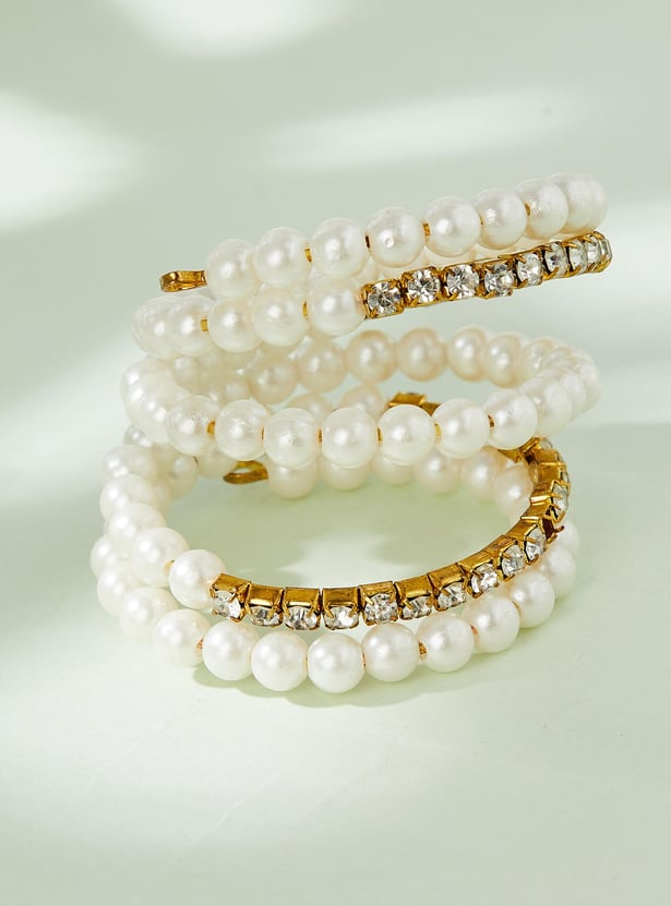 Women Pearl Embellished Layered Bracelet