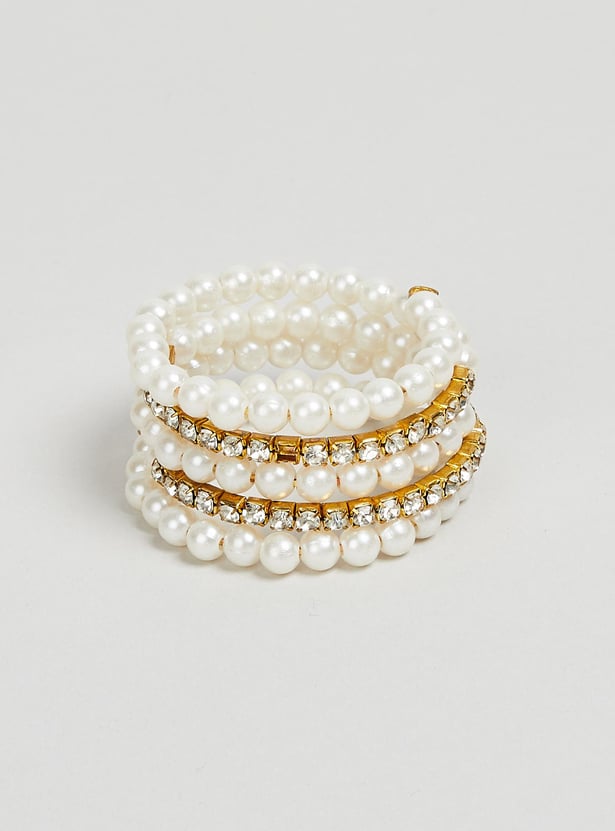 Women Pearl Embellished Layered Bracelet