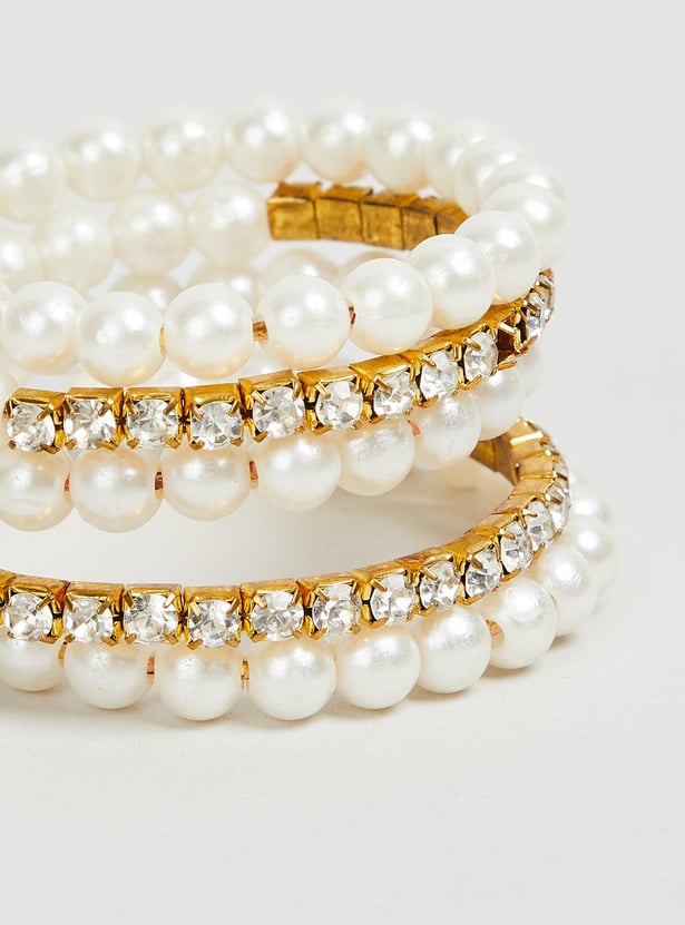 Women Pearl Embellished Layered Bracelet
