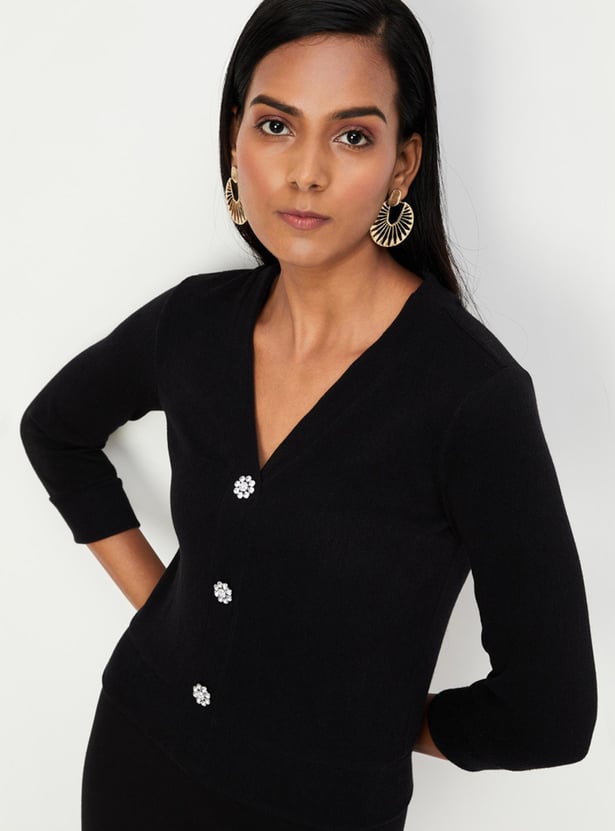 Women Knitted Cardigan with Embellished Placket