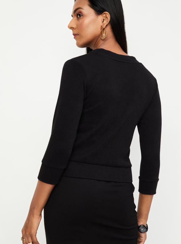 Women Knitted Cardigan with Embellished Placket
