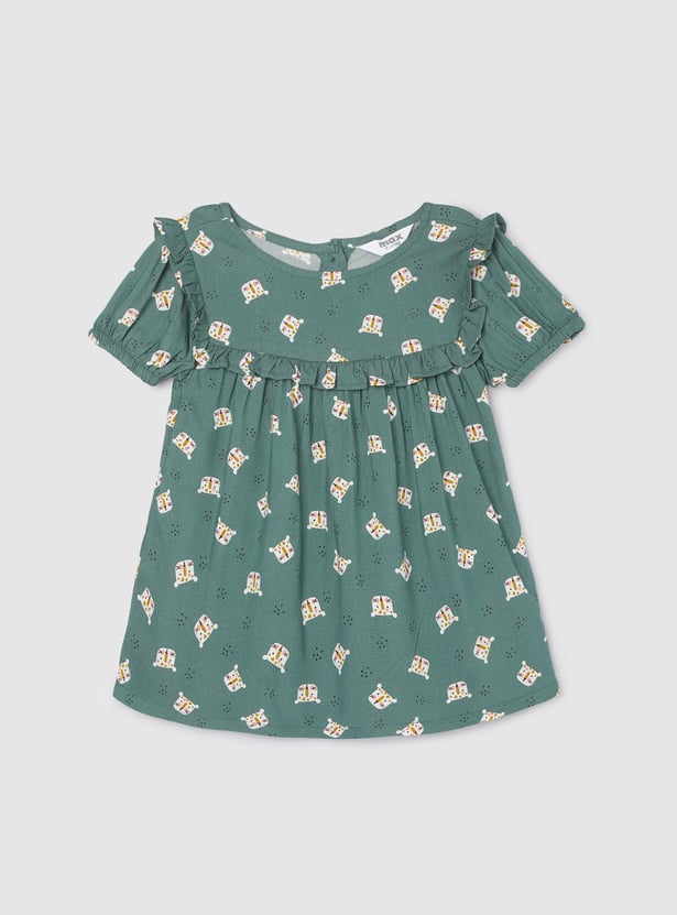 Girls Printed Top with Ruffles