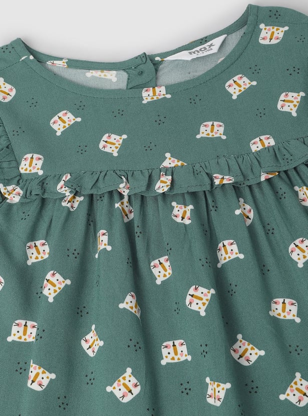 Girls Printed Top with Ruffles