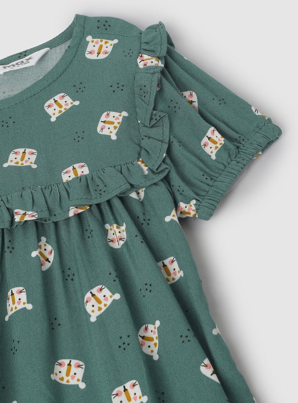 Girls Printed Top with Ruffles
