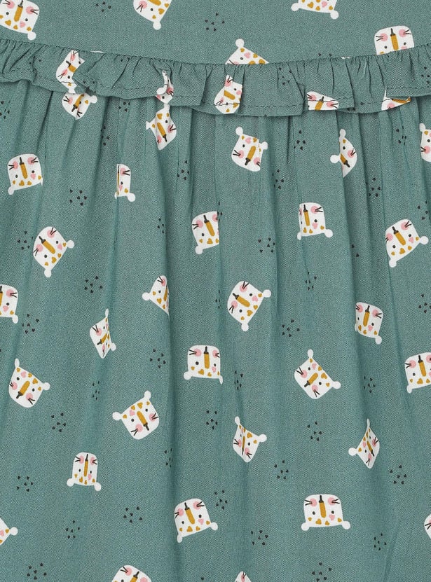Girls Printed Top with Ruffles