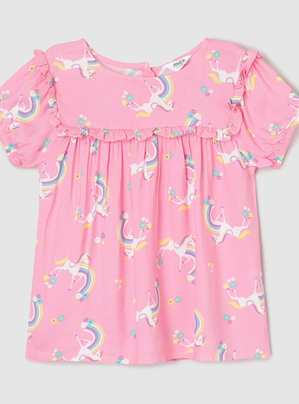 Girls Printed Top with Ruffles