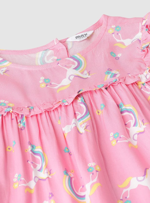 Girls Printed Top with Ruffles