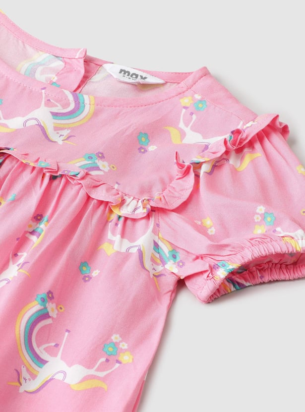Girls Printed Top with Ruffles