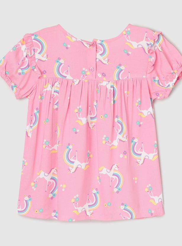 Girls Printed Top with Ruffles