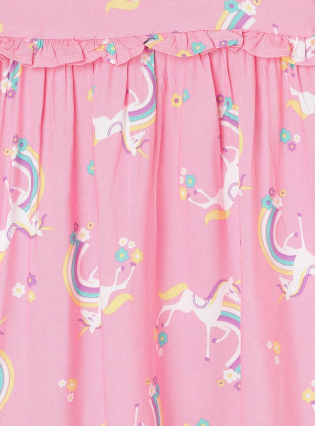 Girls Printed Top with Ruffles