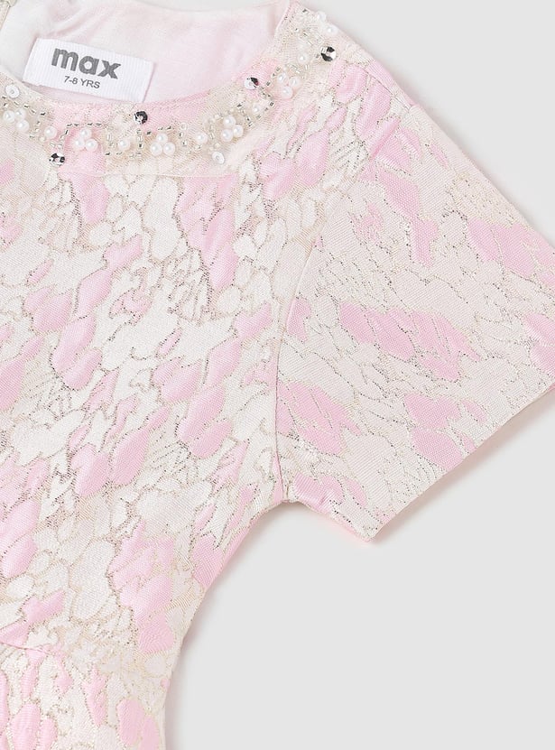 Girls Pearl Embellished A-line Dress