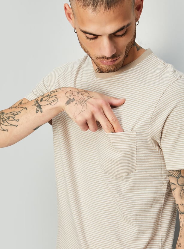 Buy Men Striped Knit T-shirt with Pocket Online at just Rs. 599.0 ...