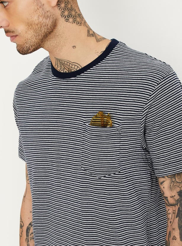 Buy Men Striped Knit T-shirt with Pocket Online at just Rs. 599.0 ...