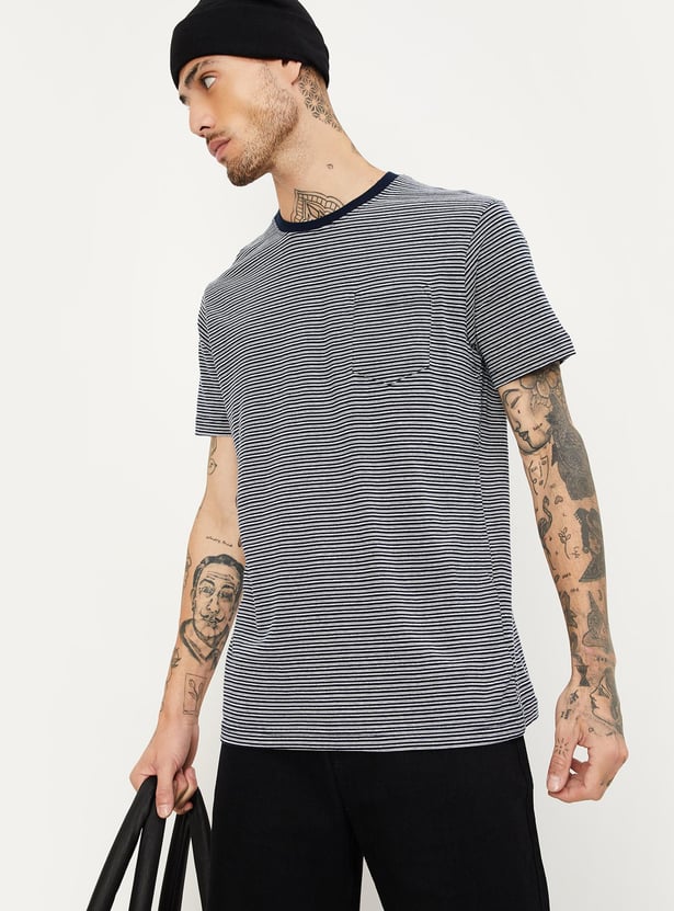Men Striped Knit T-shirt with Pocket