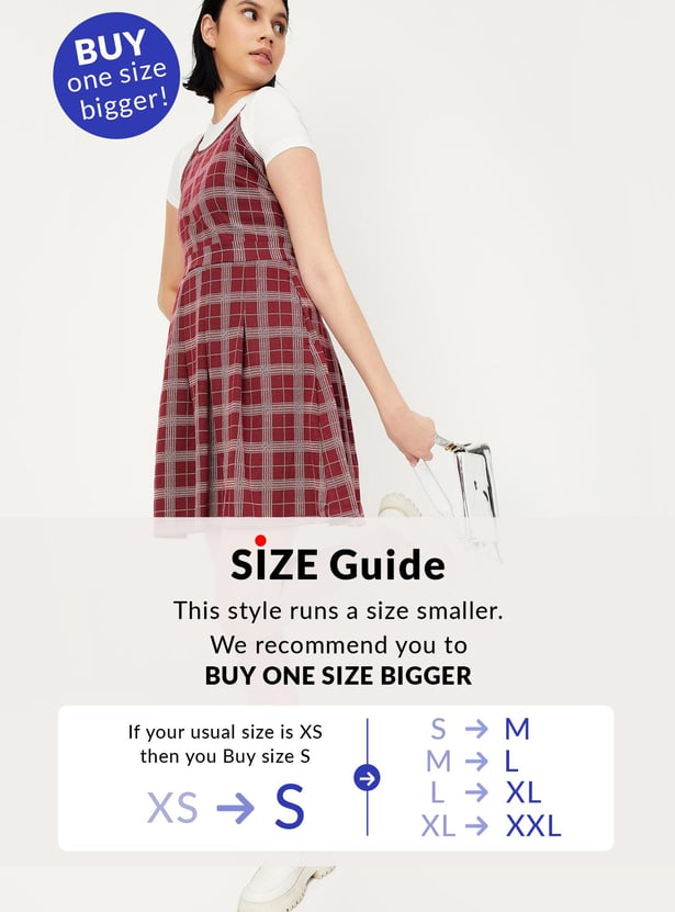 Women Checked Pinafore Dress with T-shirt