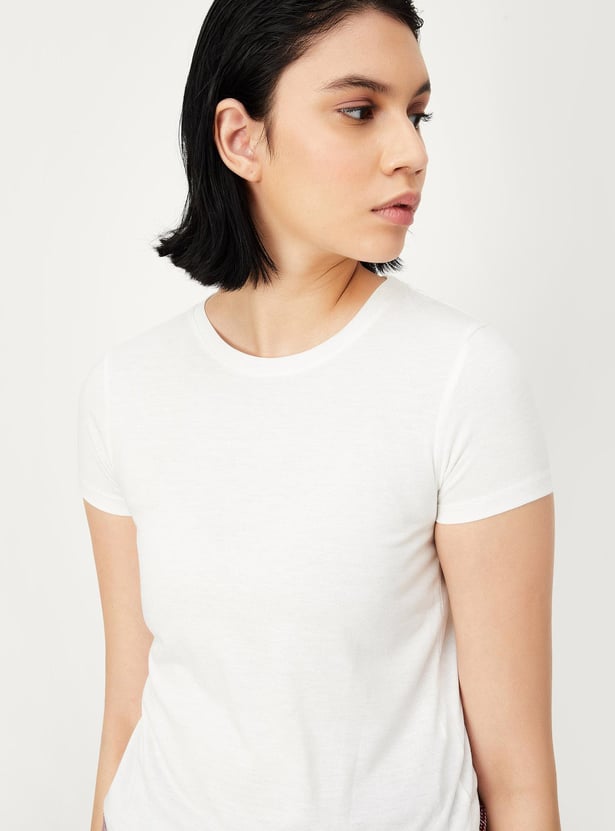 Women Checked Pinafore Dress with T-shirt