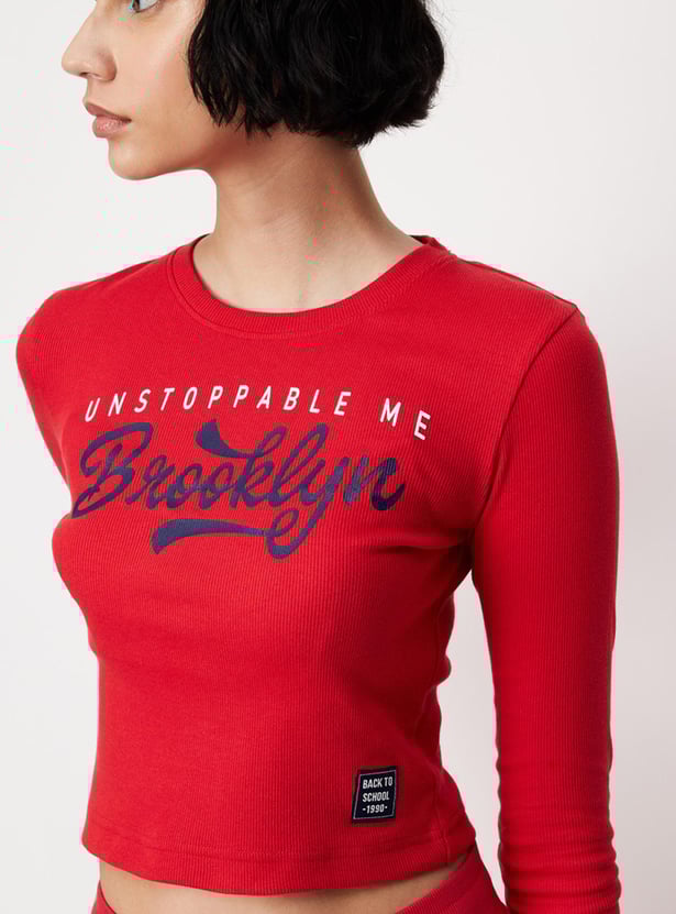 Women Typographic Printed Crop T-shirt