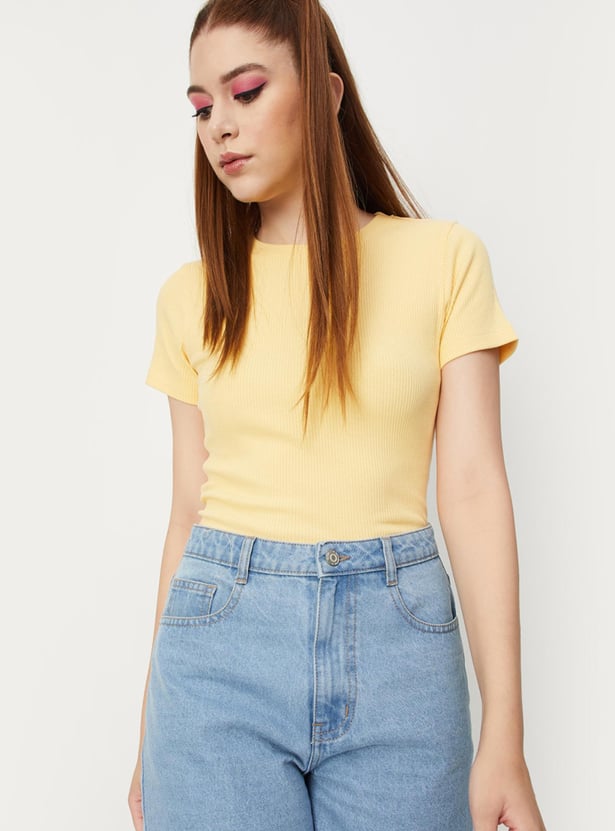 Women Ribbed Round Neck Top