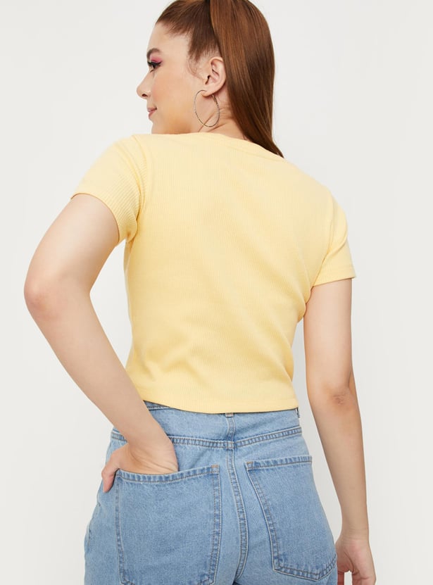 Women Ribbed Round Neck Top