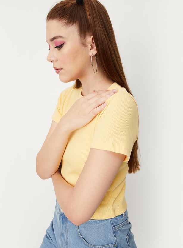 Women Ribbed Round Neck Top