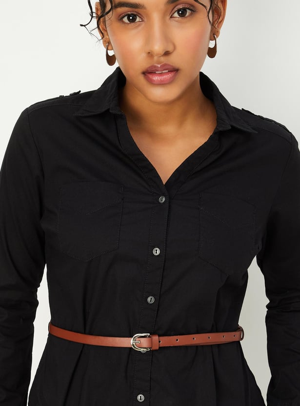 Women Solid Belted Tunic