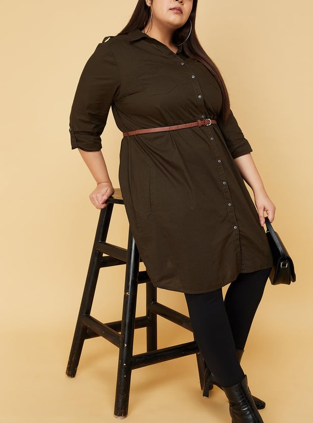 Women Solid Belted Tunic