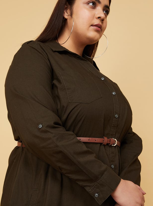 Women Solid Belted Tunic