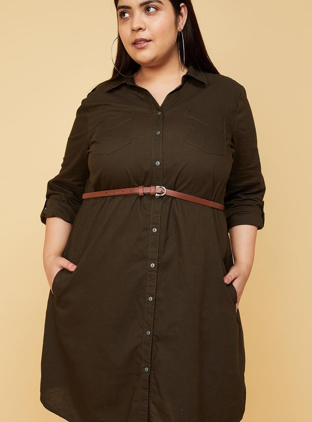 Women Solid Belted Tunic
