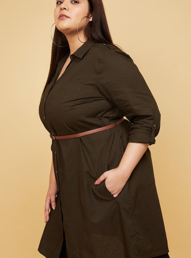 Women Solid Belted Tunic