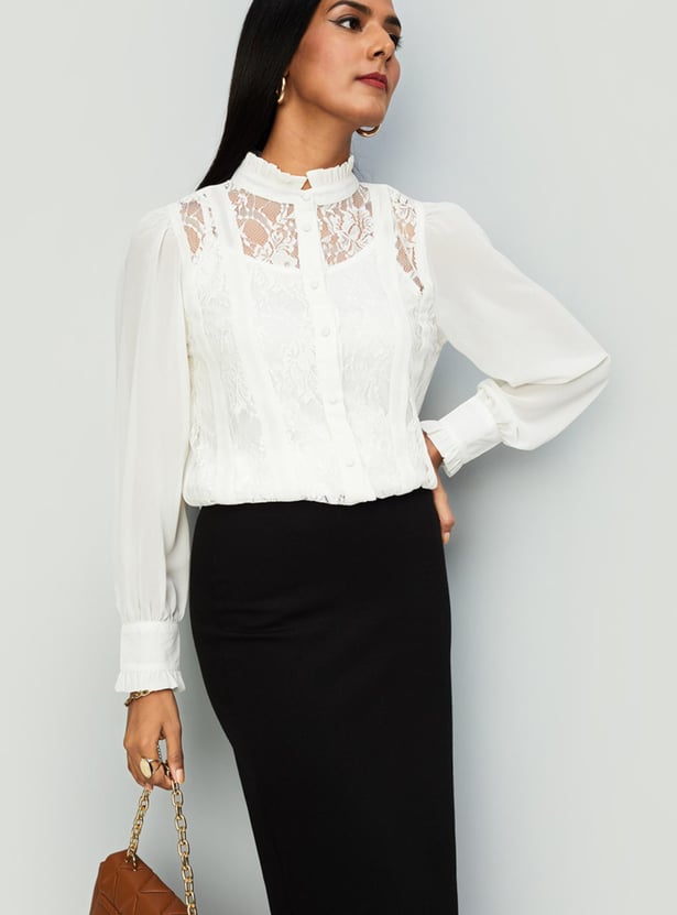 Women Lace Semi-Formal Blouse with Camisole