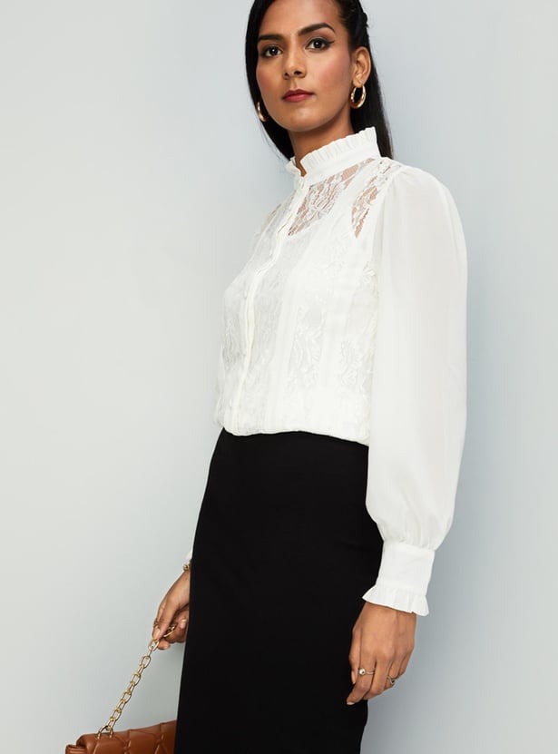 Women Lace Semi-Formal Blouse with Camisole