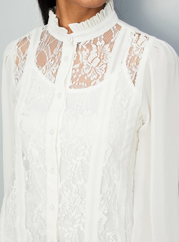 Women Lace Semi-Formal Blouse with Camisole