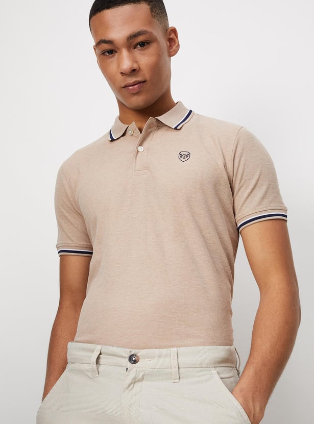 Men Slim Fit Polo T-shirt with Striped Trim