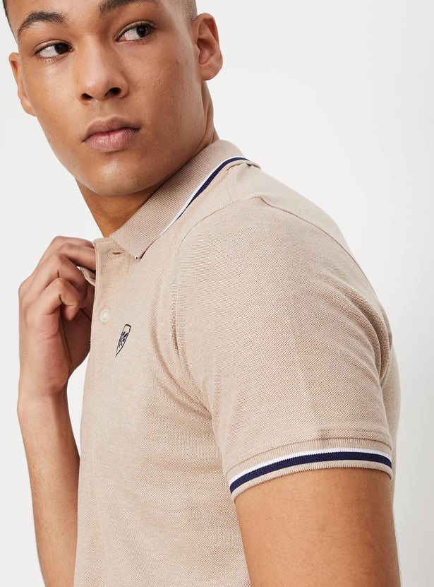 Men Slim Fit Polo T-shirt with Striped Trim